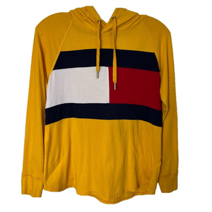 Vintage Tommy Hillfiger Hooded Long Sleeve Branded Yellow T-Shirt S Preppy Y2K